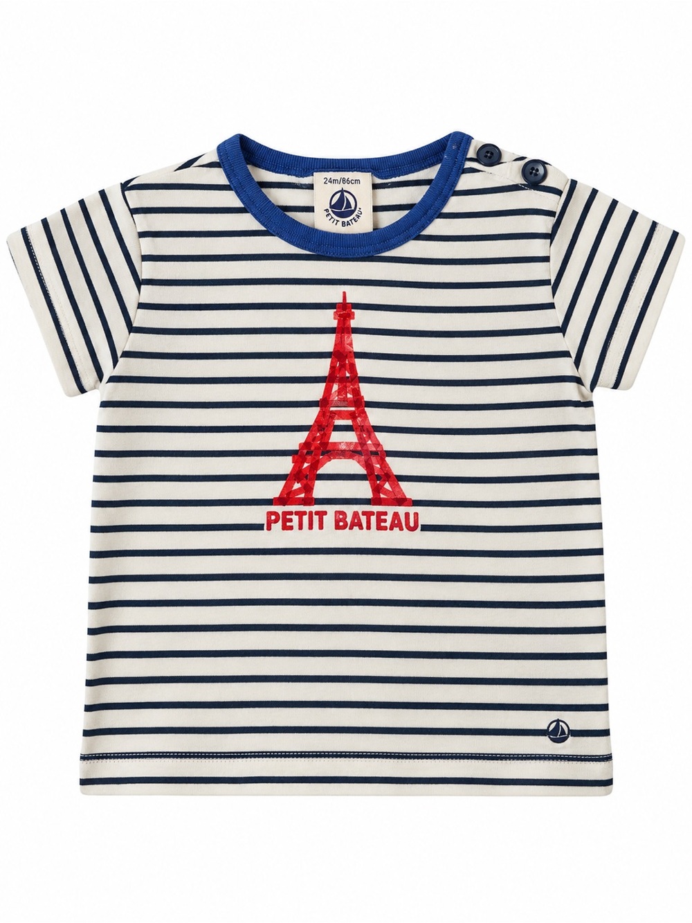 Petit Bateau Navy & White Striped Tee with Red Eiffel Graphic